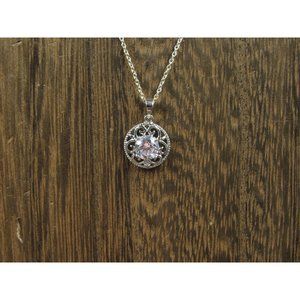 18" Sterling Silver Single Fancy Cubic Zirconia Pendant Necklace Vintage Minimal